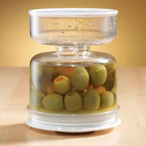 Pickle Jar with Strainer Flip Olive Dispenser Dry Wet Cucumber Juice Separator Container for Airtight Food Storage