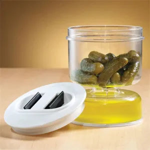 Pickle Jar with Strainer Flip Olive Dispenser Dry Wet Cucumber Juice Separator Container for Airtight Food Storage