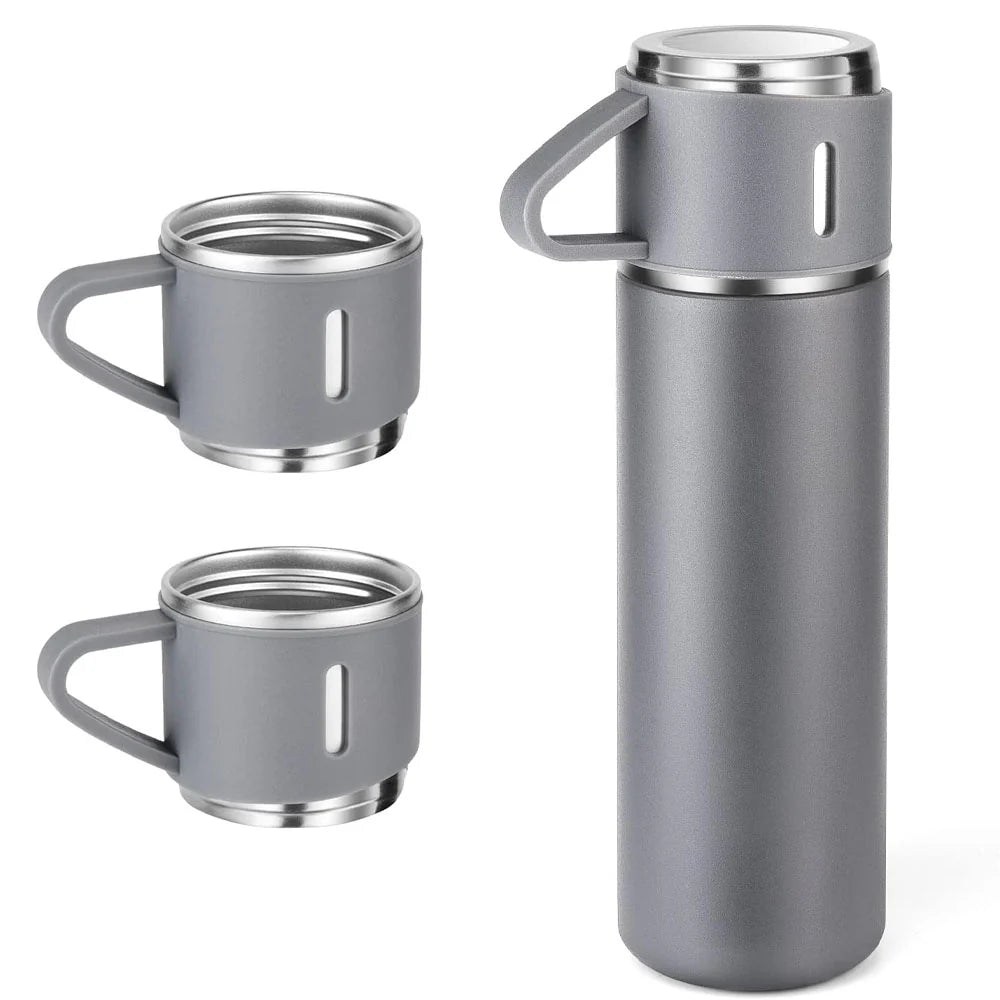 Thermos Flask Stainless Steel Vacuum Bottle Set 500 ml with 3 Drinking Cups