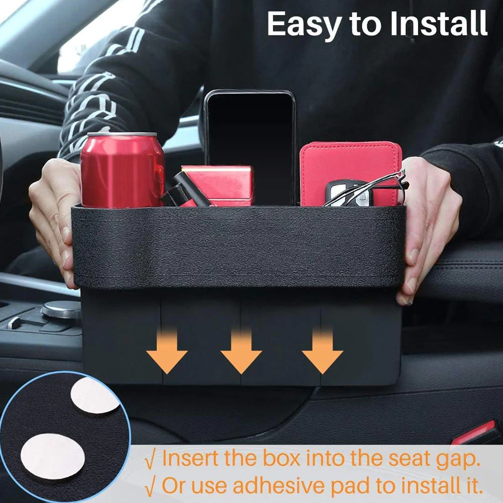 Car Seat Organizer Gap Filler Storage Box Car Side with Cup Holder Left Side.