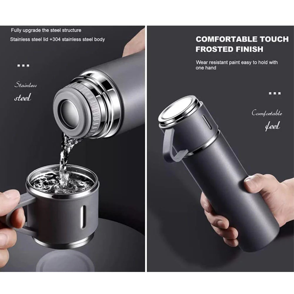 Thermos Flask Stainless Steel Vacuum Bottle Set 500 ml with 3 Drinking Cups