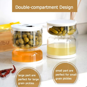 Pickle Jar with Strainer Flip Olive Dispenser Dry Wet Cucumber Juice Separator Container for Airtight Food Storage