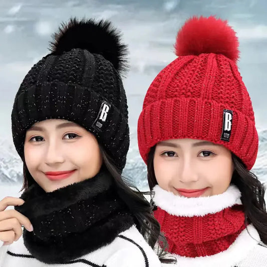 Winter Keep Warm Fashion Knitted Snood Cap and Scarf Set