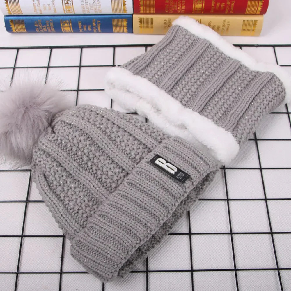 Winter Keep Warm Fashion Knitted Snood Cap and Scarf Set